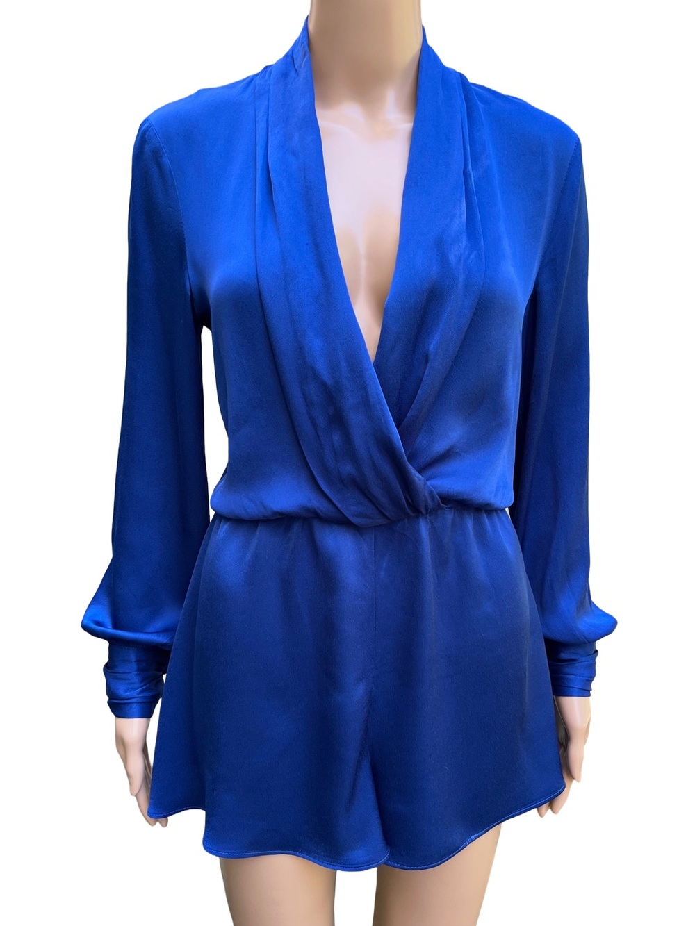 Mango Satin Finish Draped Cobalt Blue Romper